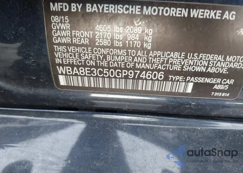 2016 BMW 328I xDrive из США, поврежденный, VIN WBA8E3C50GP974606